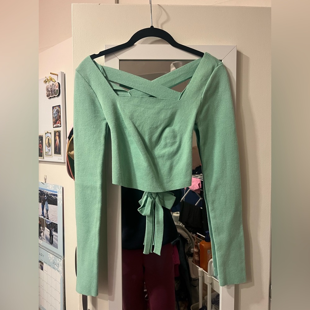 teal lace up long sleeve
